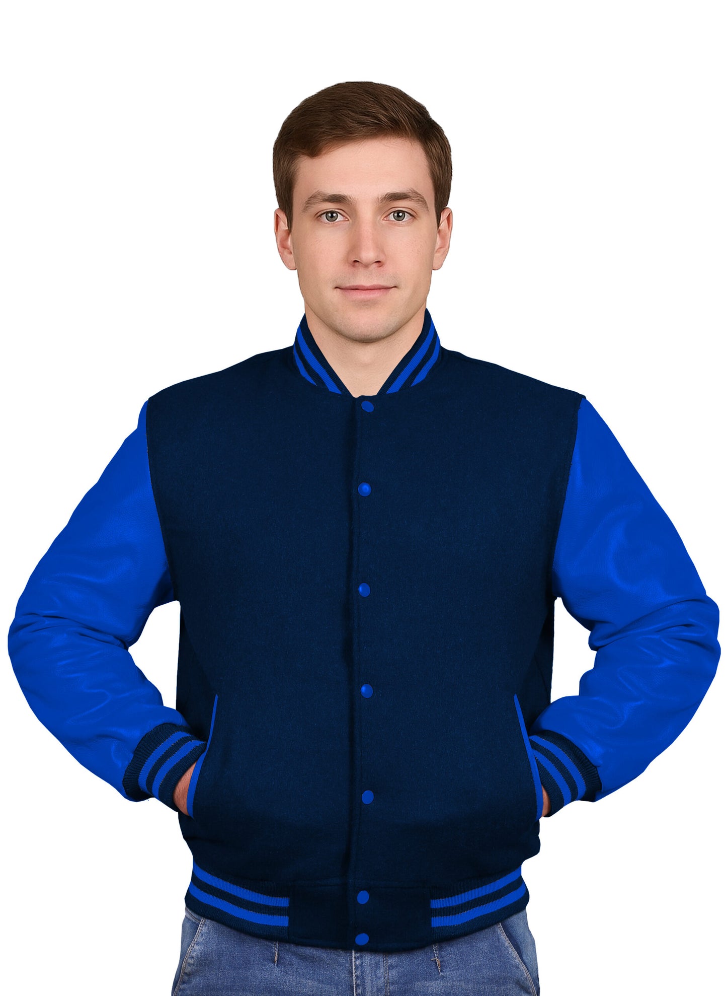 Royal Blue-Leather Sleeves & Wool Body