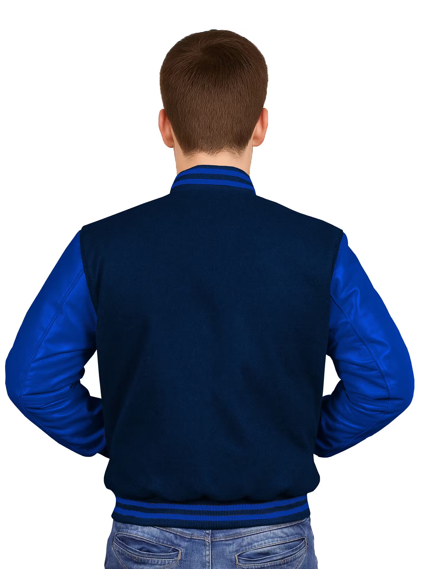 Royal Blue-Leather Sleeves & Wool Body
