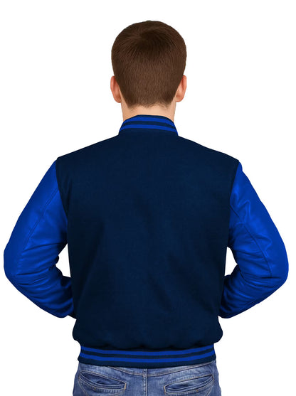 Royal Blue-Leather Sleeves & Wool Body