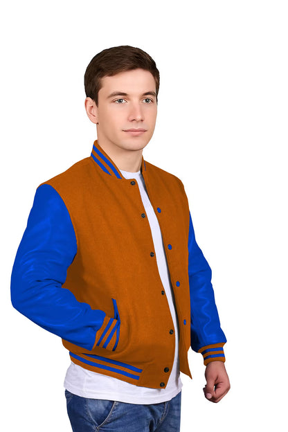 Royal Blue-Leather Sleeves & Wool Body