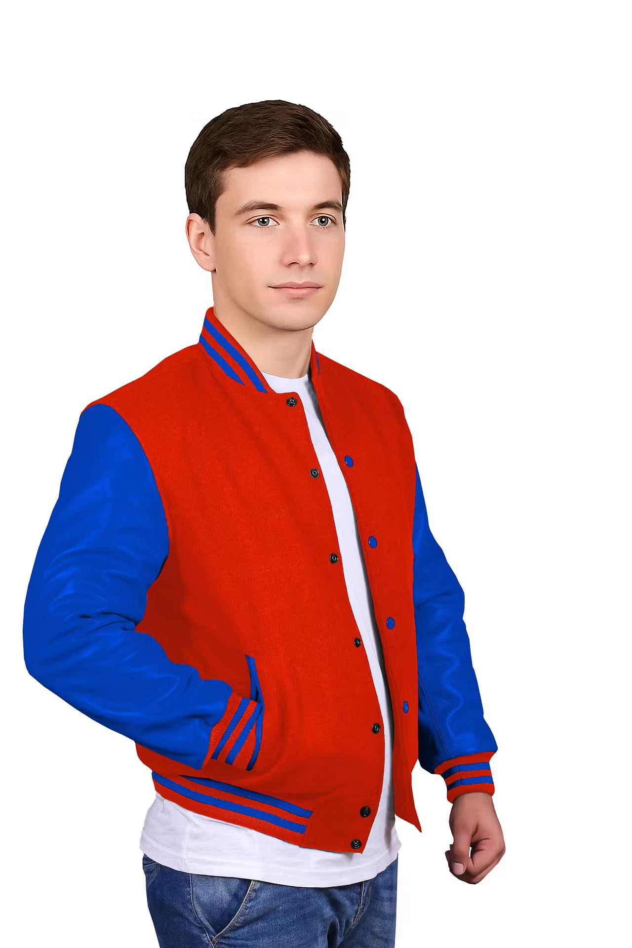 Royal Blue-Leather Sleeves & Wool Body