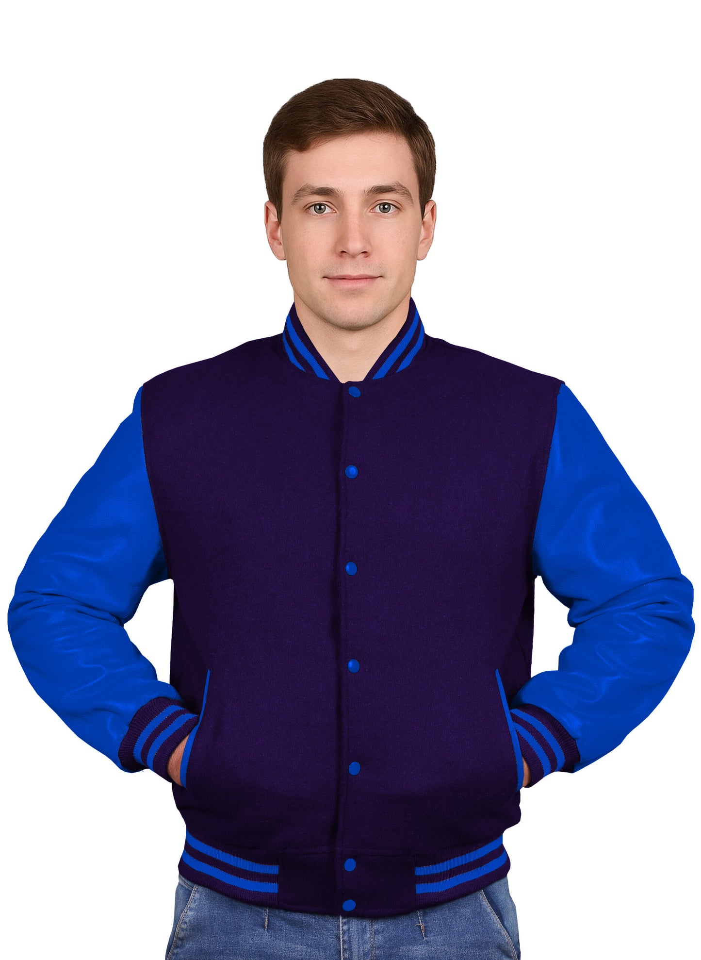 Royal Blue-Leather Sleeves & Wool Body