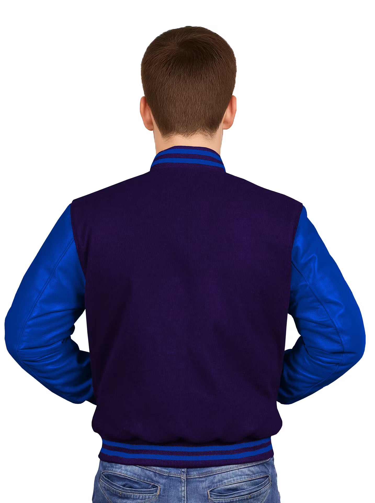 Royal Blue-Leather Sleeves & Wool Body