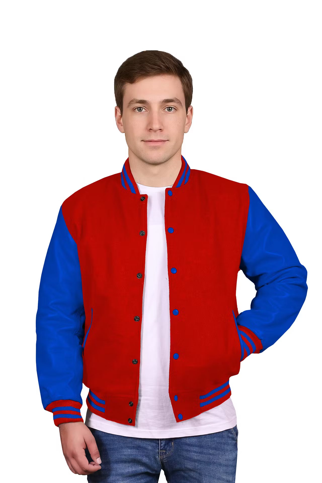 Royal Blue-Leather Sleeves & Wool Body