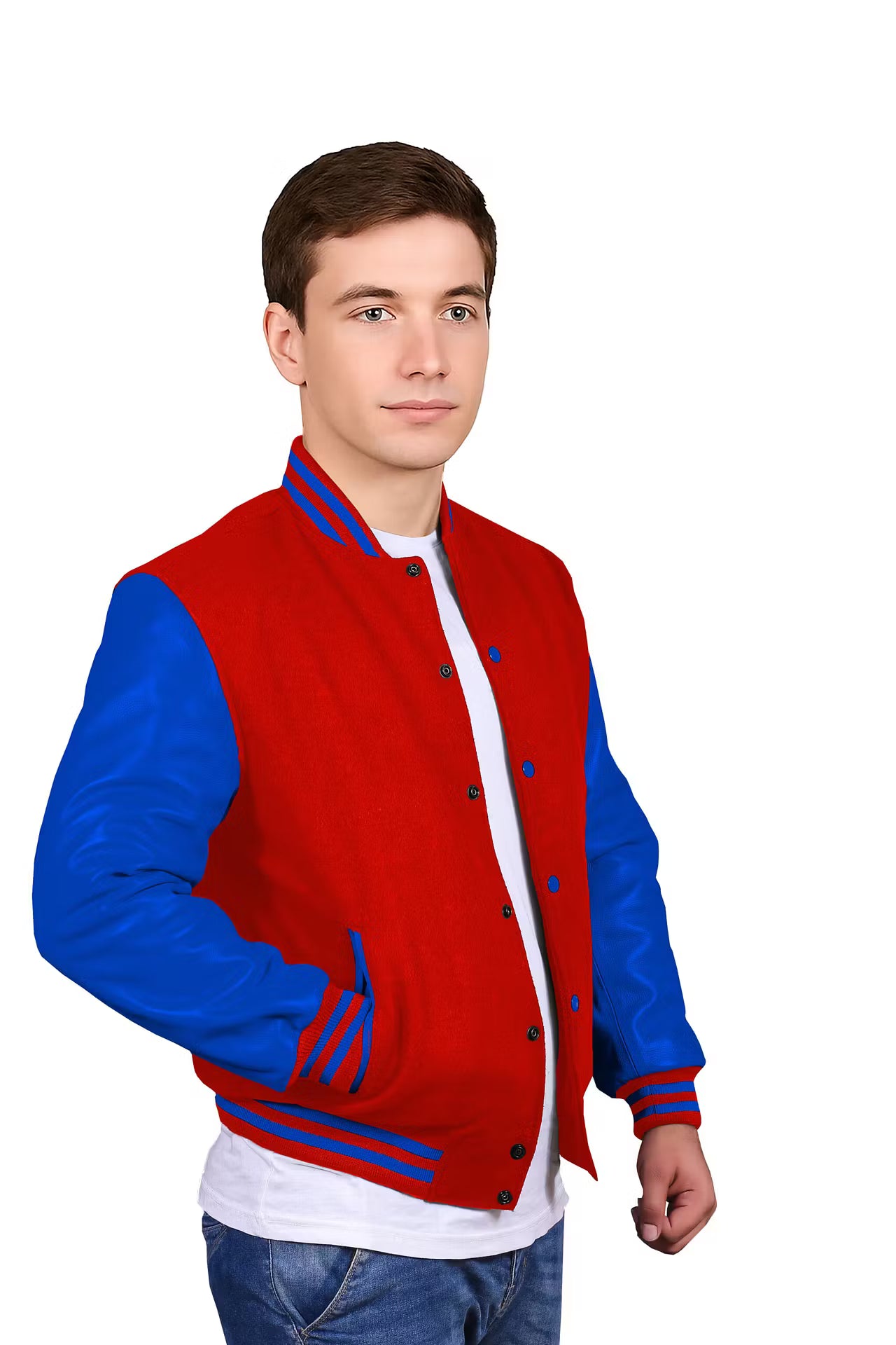 Royal Blue-Leather Sleeves & Wool Body