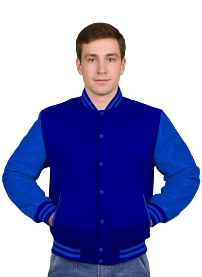 Royal Blue-Leather Sleeves & Wool Body