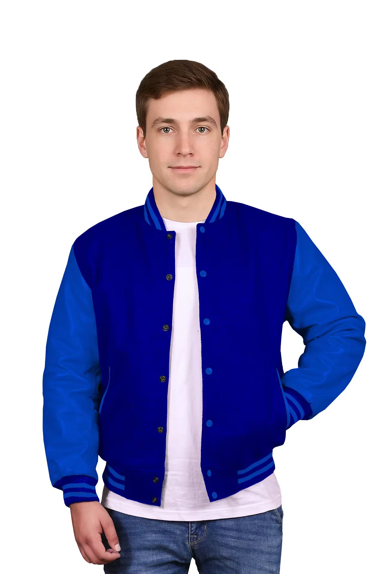 Royal Blue-Leather Sleeves & Wool Body