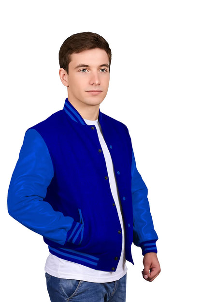 Royal Blue-Leather Sleeves & Wool Body