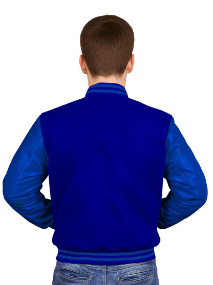Royal Blue-Leather Sleeves & Wool Body