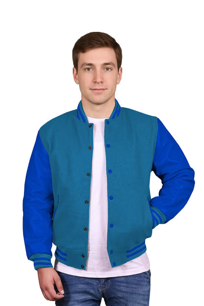 Royal Blue-Leather Sleeves & Wool Body