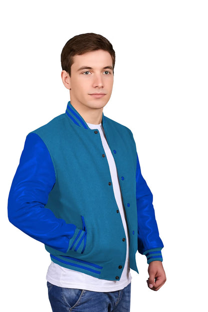 Royal Blue-Leather Sleeves & Wool Body