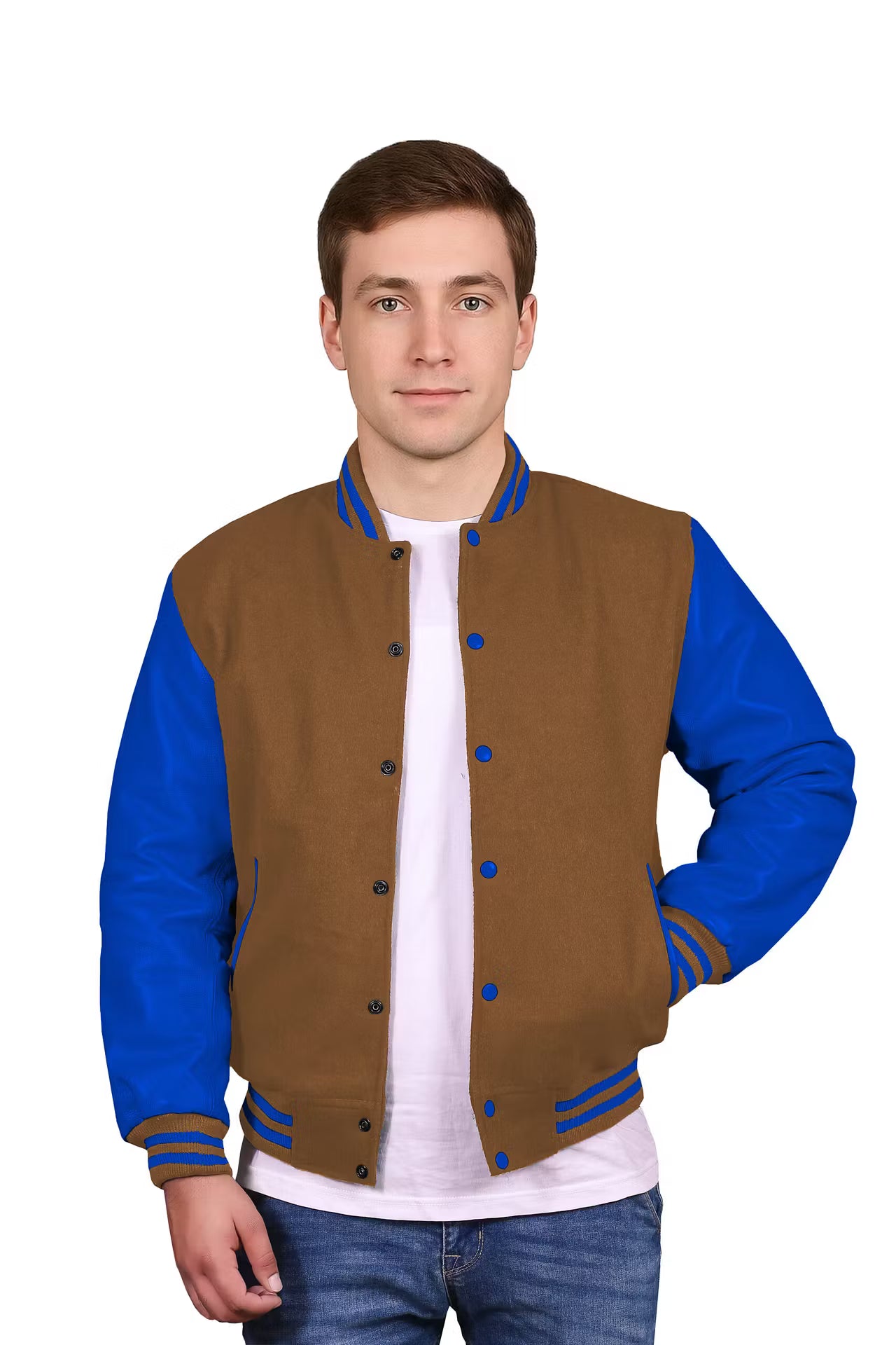 Royal Blue-Leather Sleeves & Wool Body