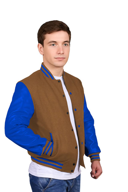 Royal Blue-Leather Sleeves & Wool Body