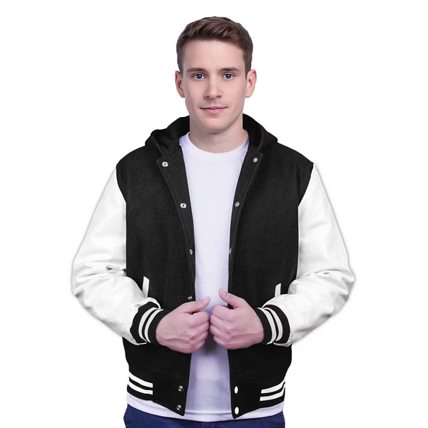 White-Leather Sleeves & Wool Body (Hoodie)