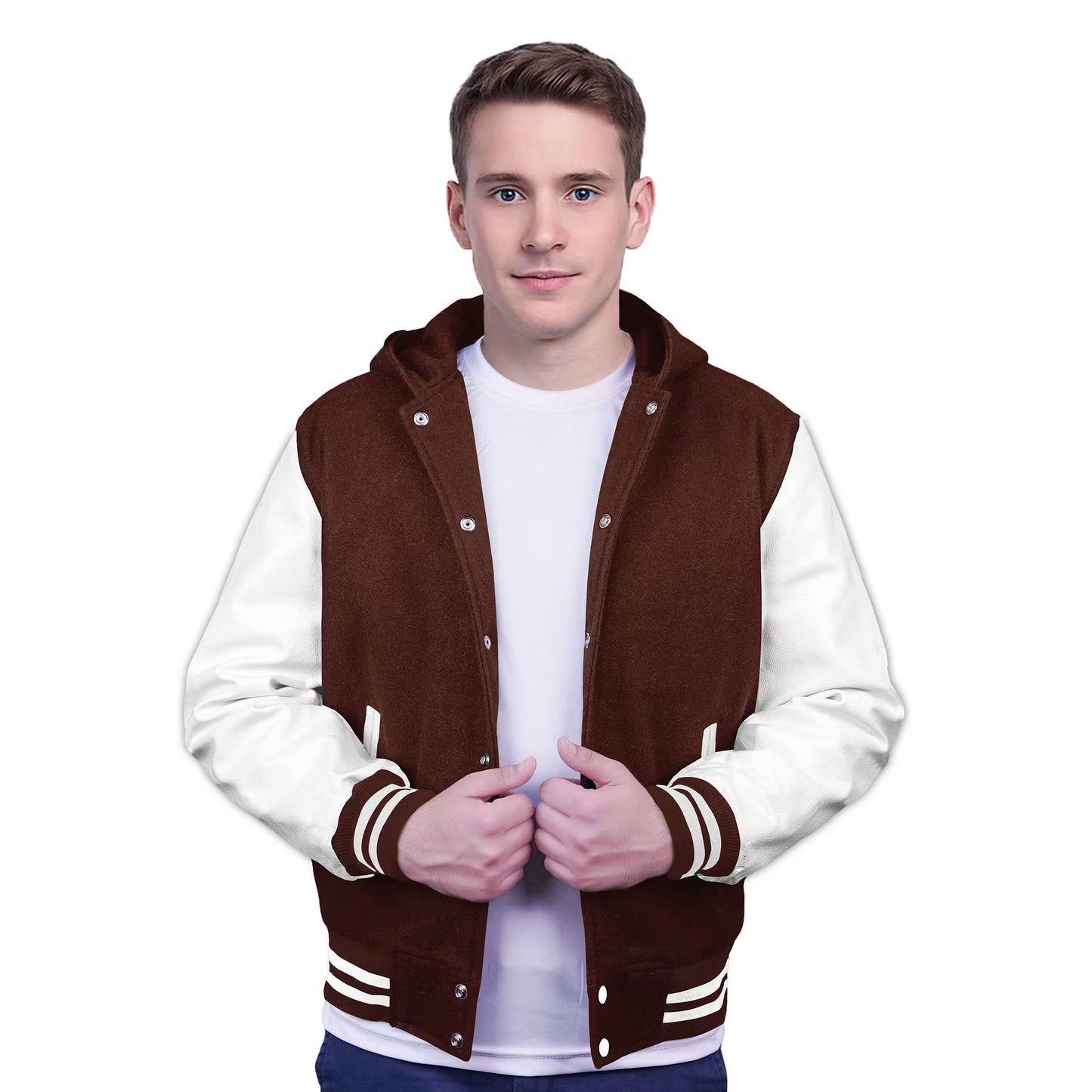 White-Leather Sleeves & Wool Body (Hoodie)