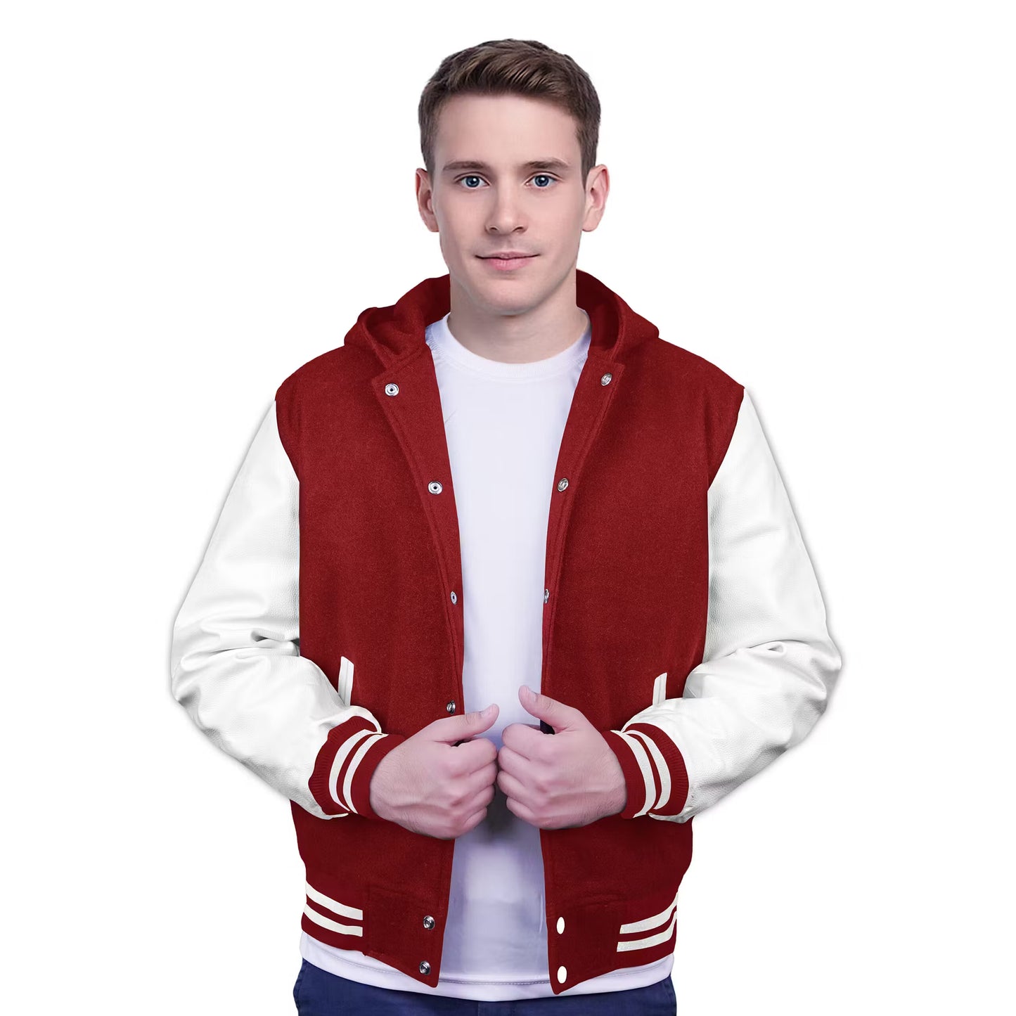 White-Leather Sleeves & Wool Body (Hoodie)