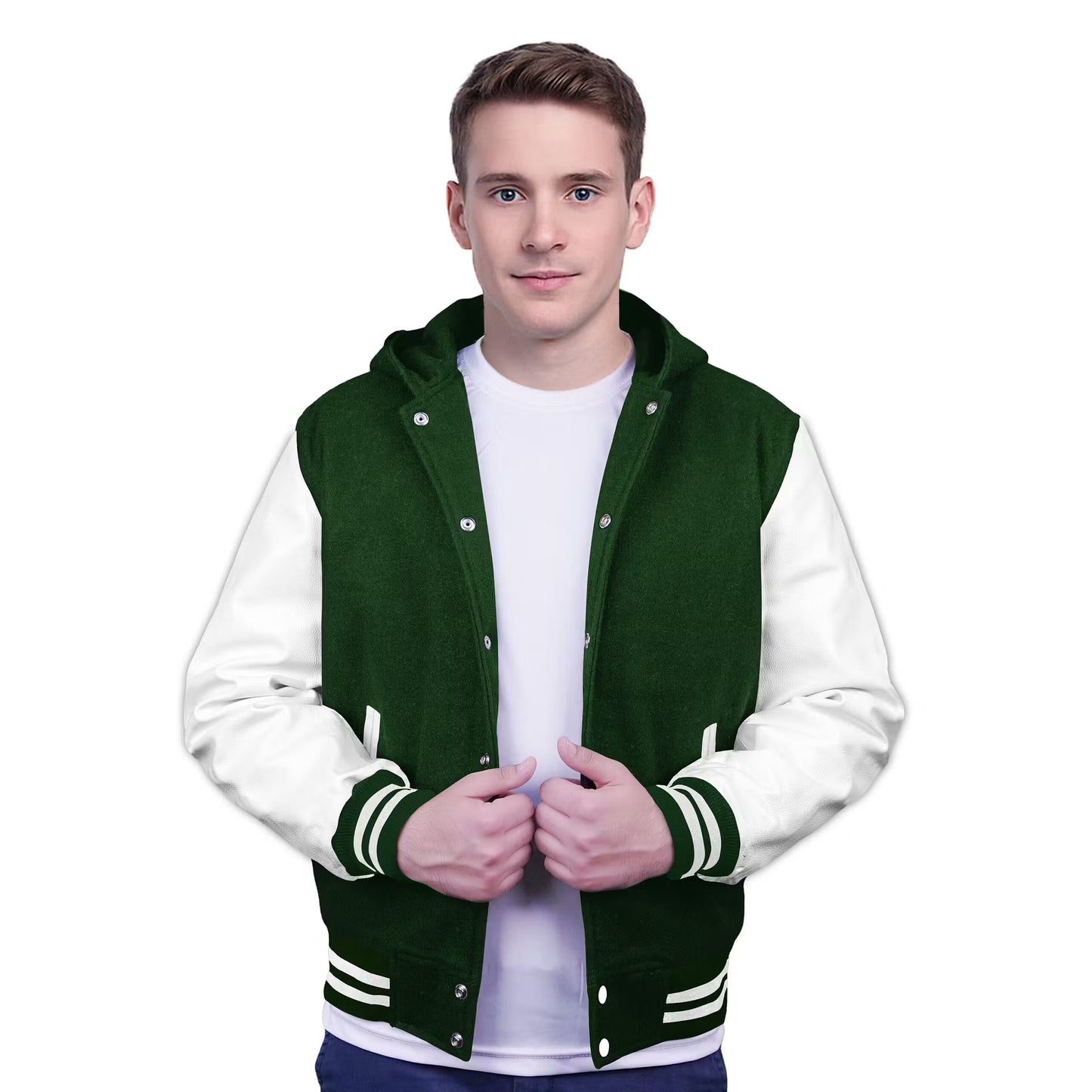 White-Leather Sleeves & Wool Body (Hoodie)