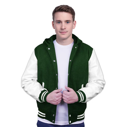 White-Leather Sleeves & Wool Body (Hoodie)