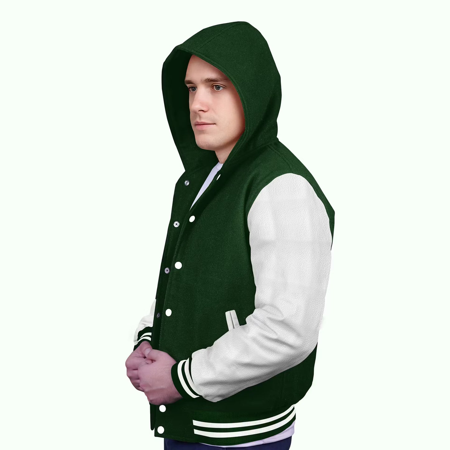 White-Leather Sleeves & Wool Body (Hoodie)