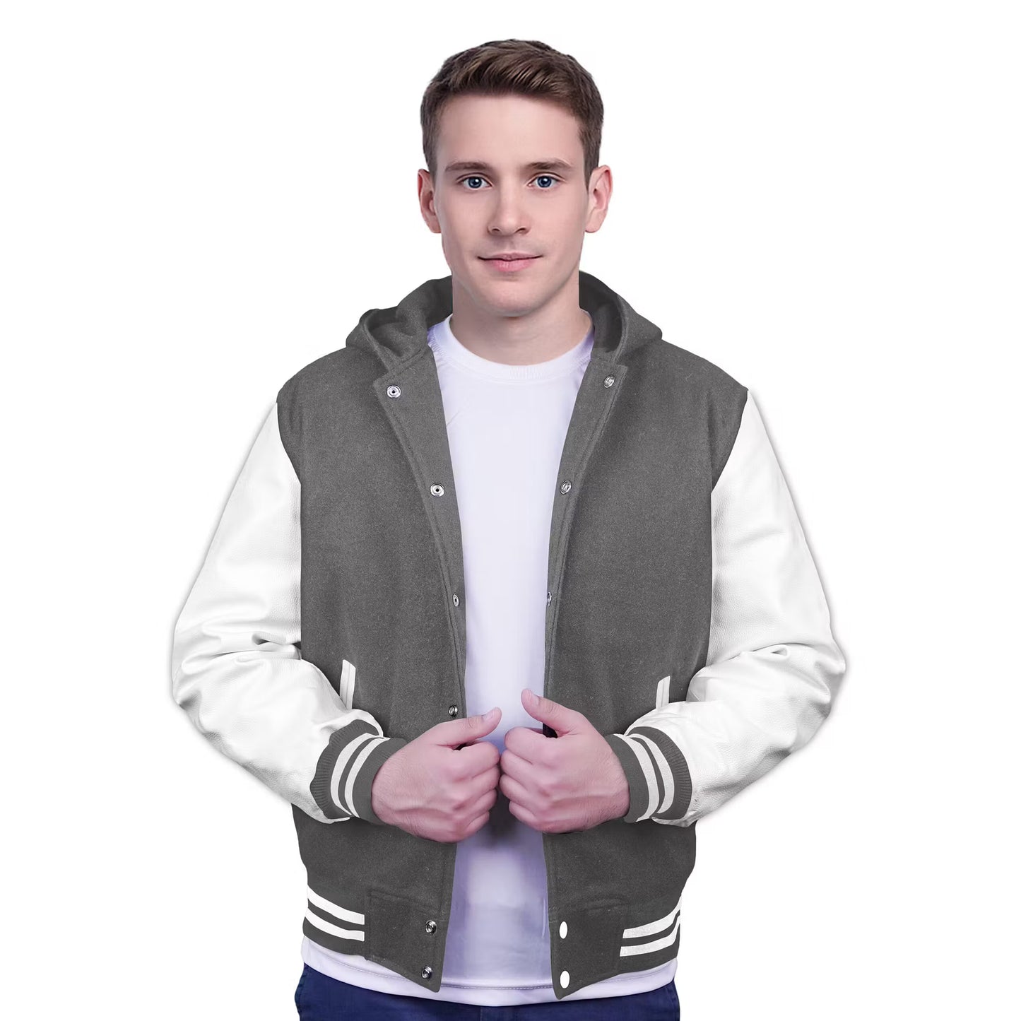 White-Leather Sleeves & Wool Body (Hoodie)