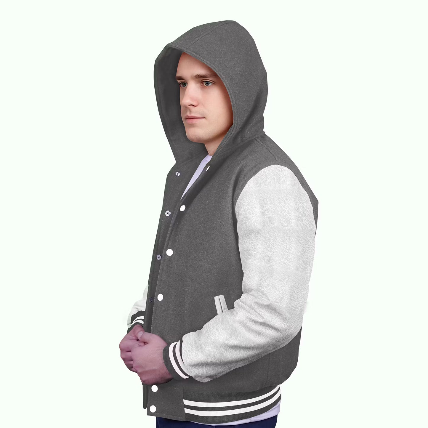 White-Leather Sleeves & Wool Body (Hoodie)