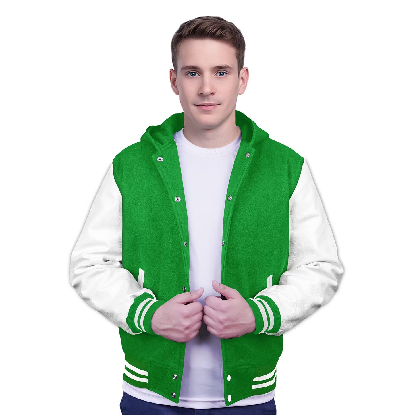 White-Leather Sleeves & Wool Body (Hoodie)