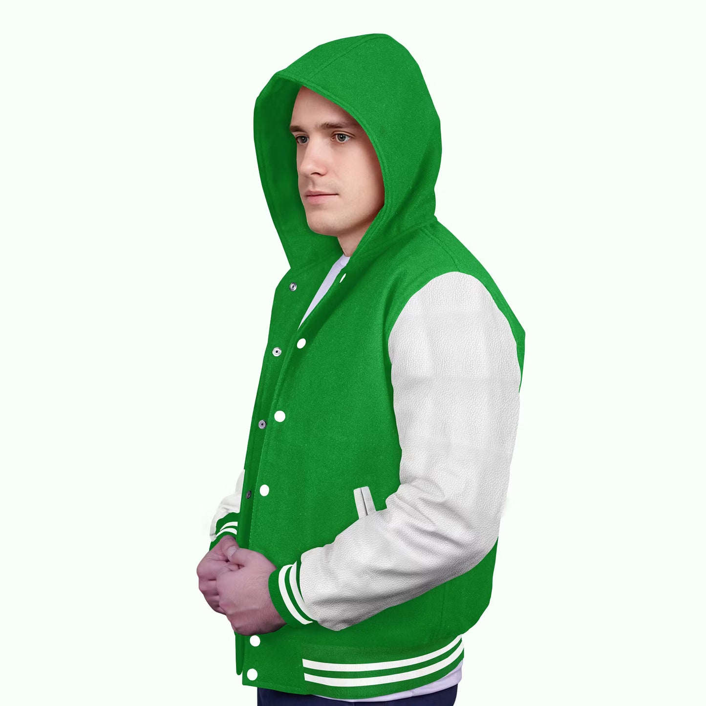 White-Leather Sleeves & Wool Body (Hoodie)