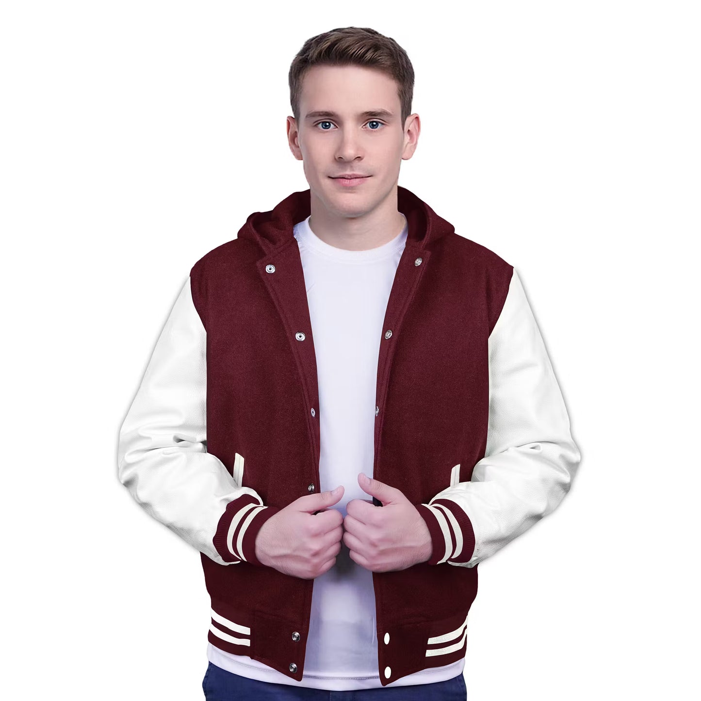 White-Leather Sleeves & Wool Body (Hoodie)