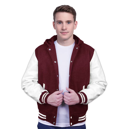 White-Leather Sleeves & Wool Body (Hoodie)