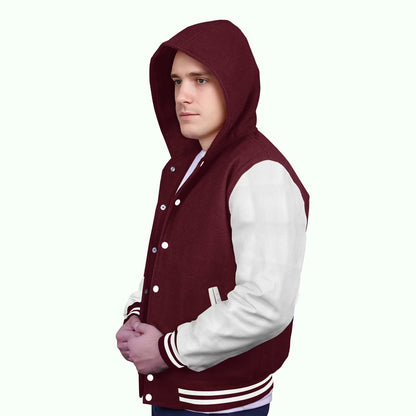 White-Leather Sleeves & Wool Body (Hoodie)