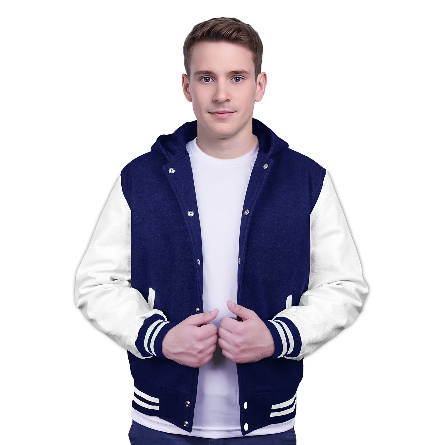 White-Leather Sleeves & Wool Body (Hoodie)