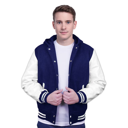 White-Leather Sleeves & Wool Body (Hoodie)