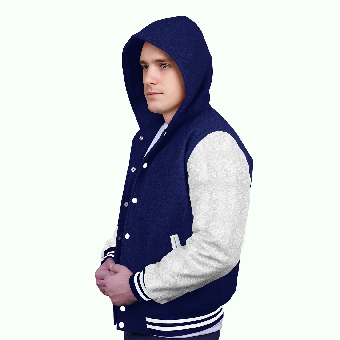 White-Leather Sleeves & Wool Body (Hoodie)