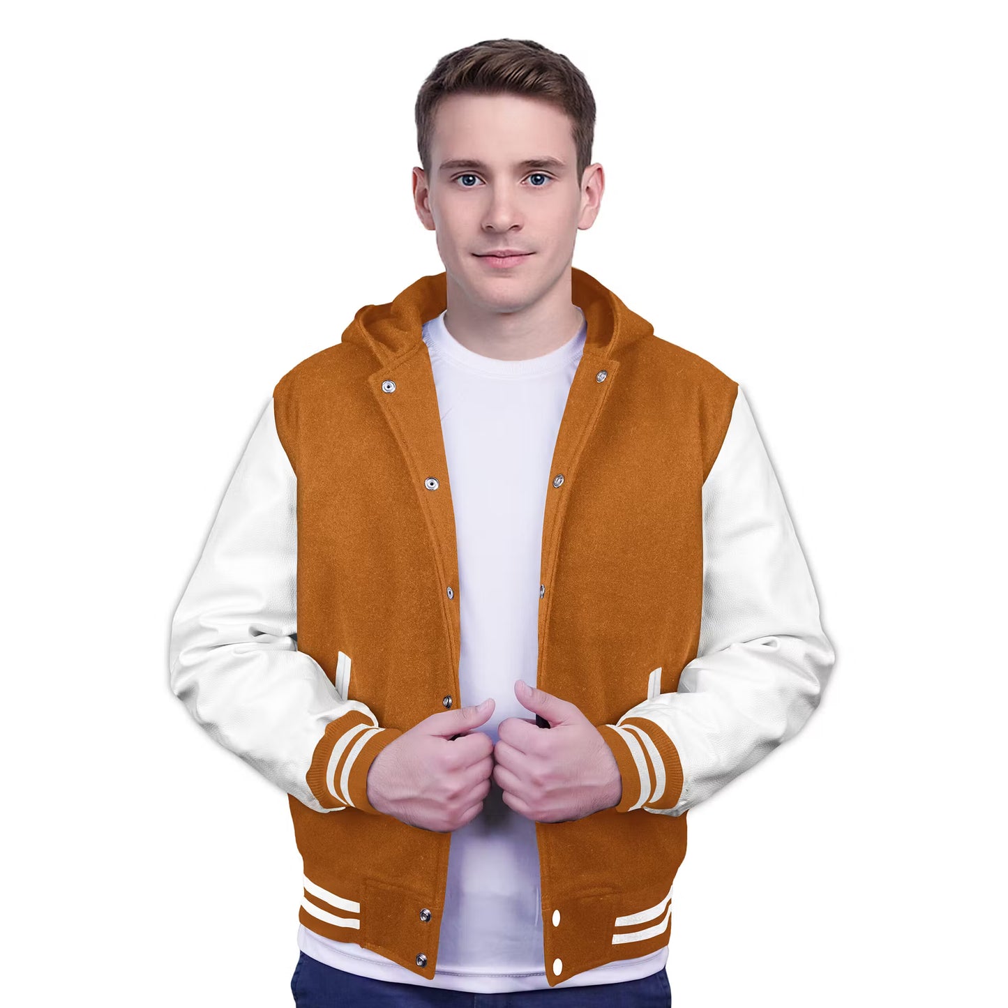 White-Leather Sleeves & Wool Body (Hoodie)