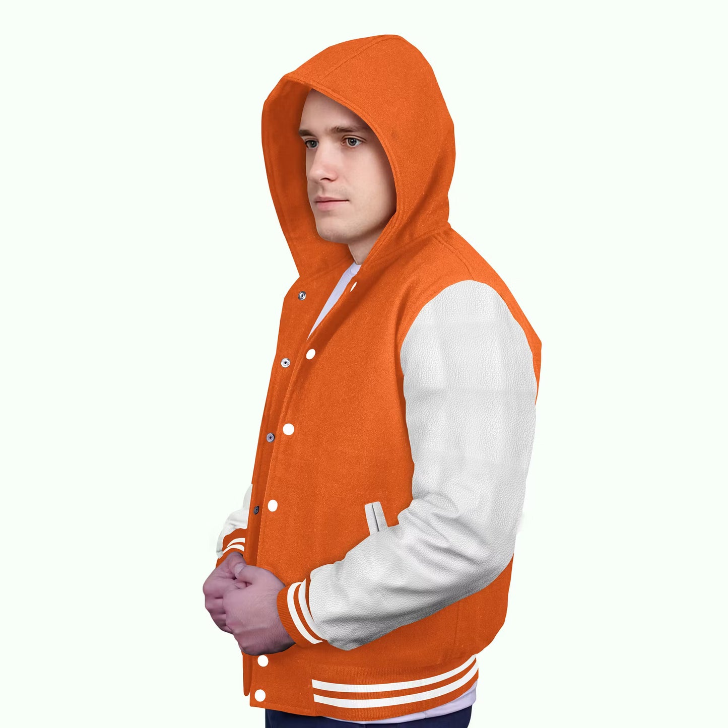 White-Leather Sleeves & Wool Body (Hoodie)