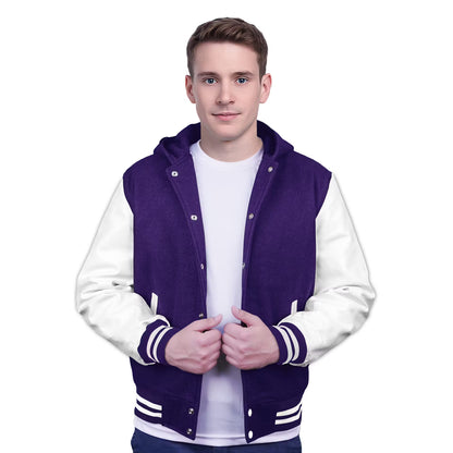 White-Leather Sleeves & Wool Body (Hoodie)