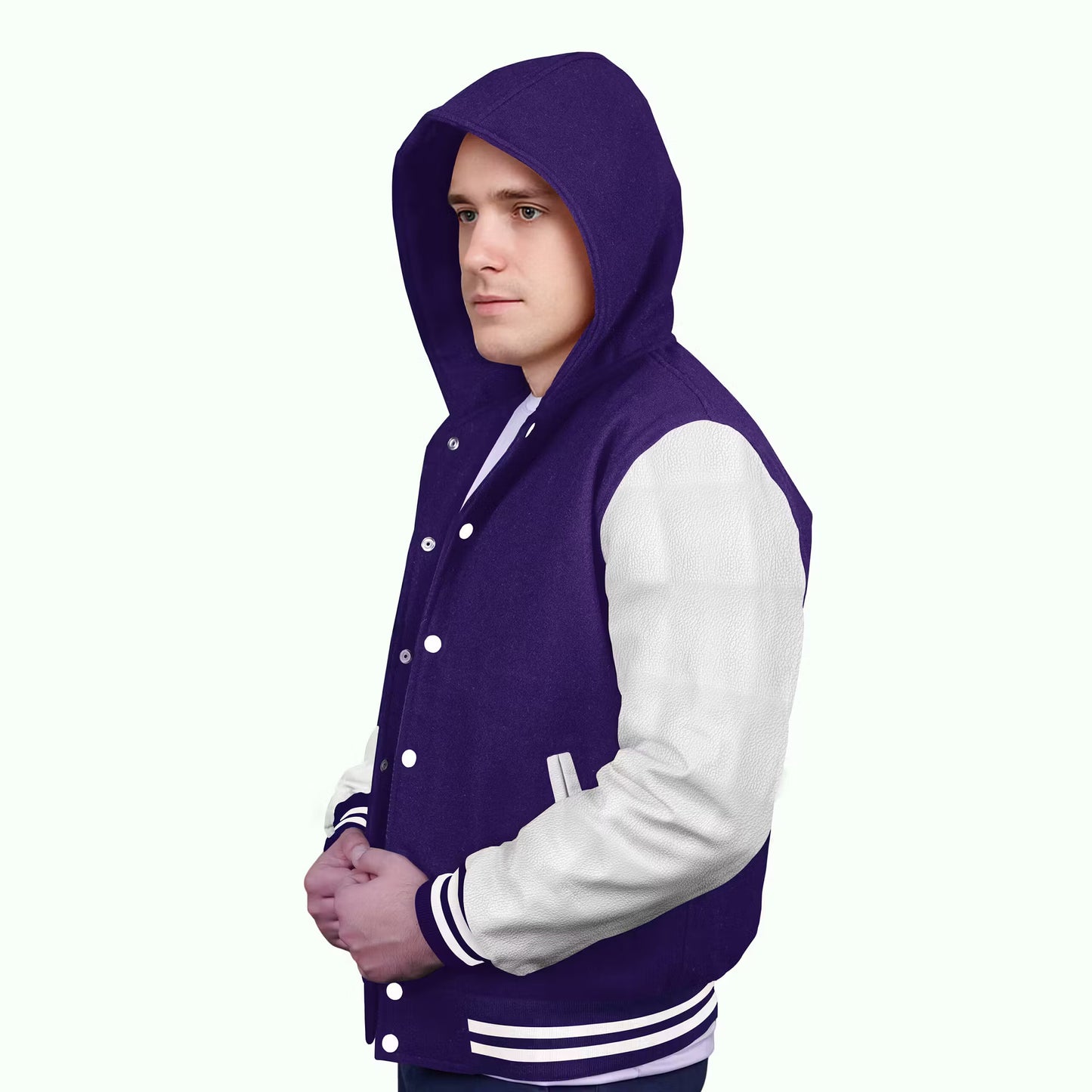 White-Leather Sleeves & Wool Body (Hoodie)