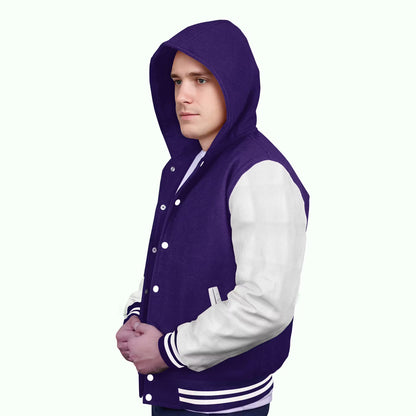 White-Leather Sleeves & Wool Body (Hoodie)