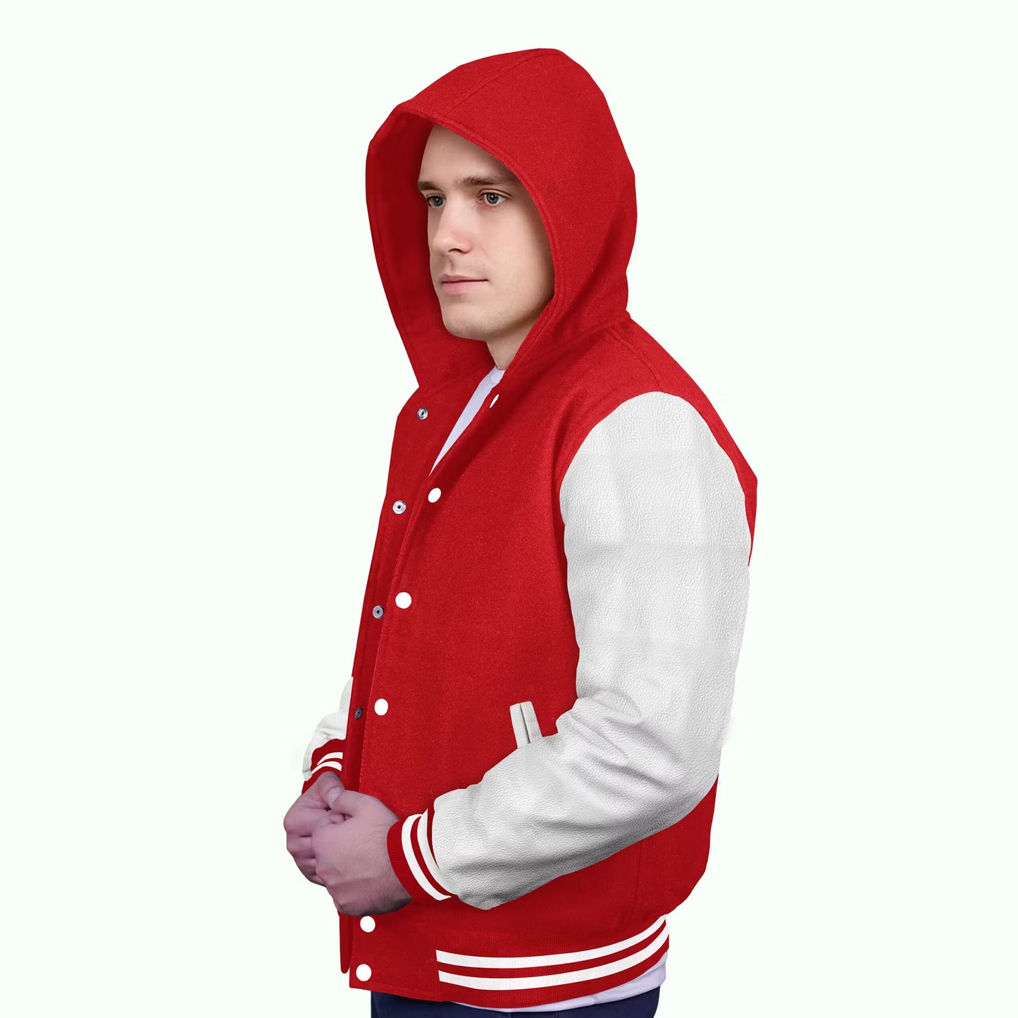 White-Leather Sleeves & Wool Body (Hoodie)