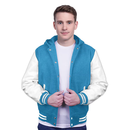 White-Leather Sleeves & Wool Body (Hoodie)