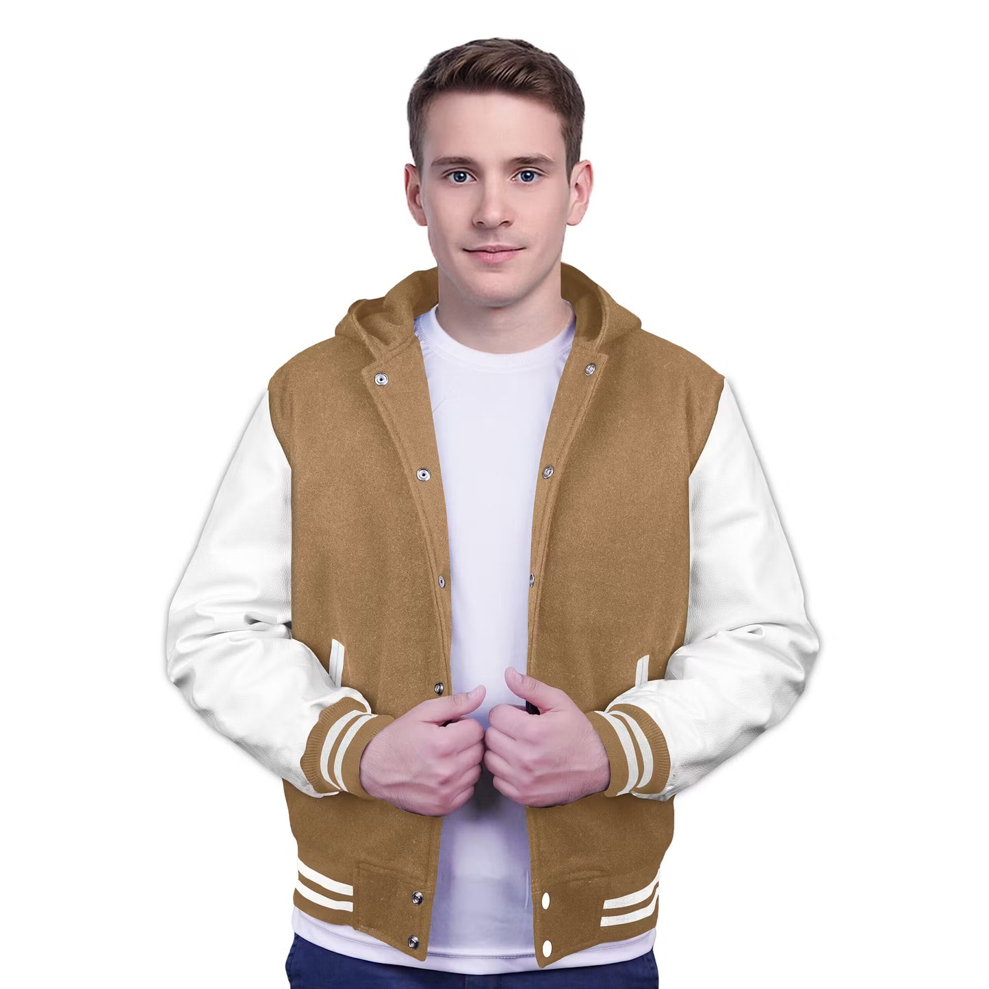 White-Leather Sleeves & Wool Body (Hoodie)