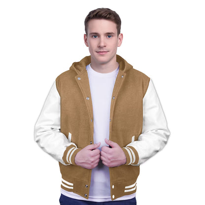 White-Leather Sleeves & Wool Body (Hoodie)