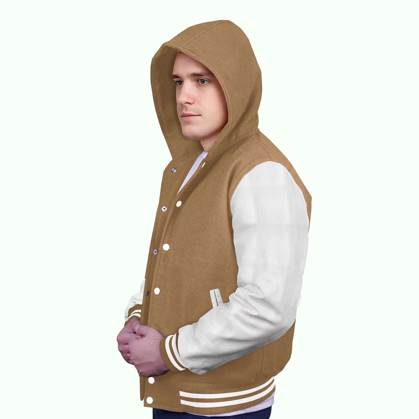 White-Leather Sleeves & Wool Body (Hoodie)