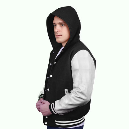 White-Leather Sleeves & Wool Body (Hoodie)