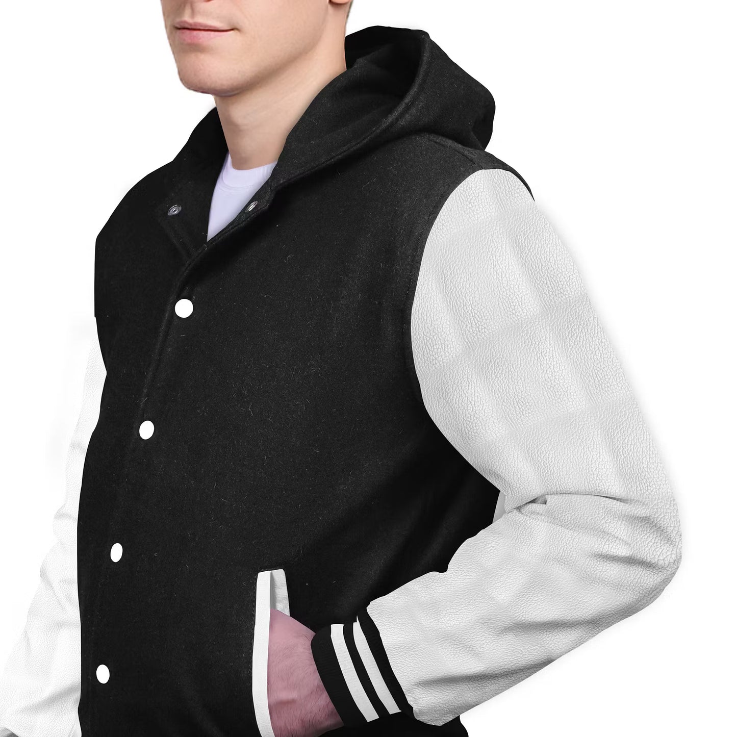 White-Leather Sleeves & Wool Body (Hoodie)