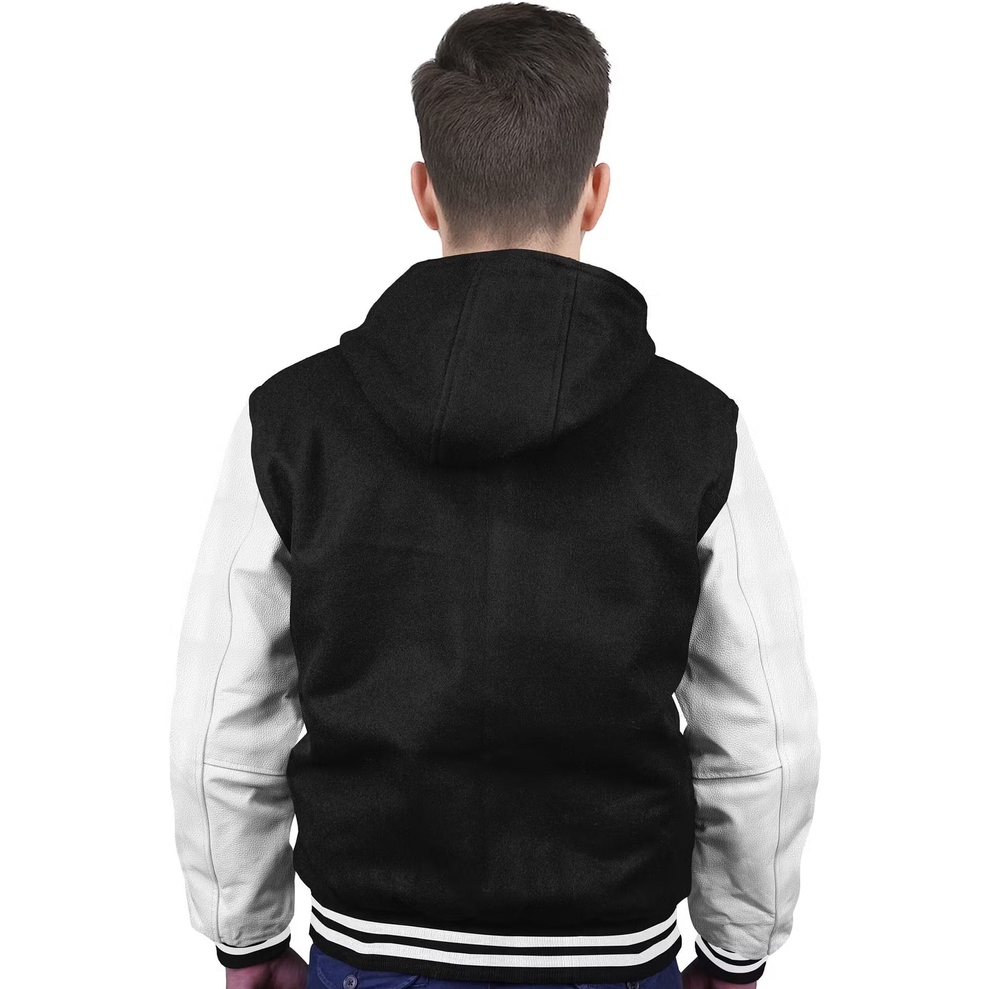 White-Leather Sleeves & Wool Body (Hoodie)