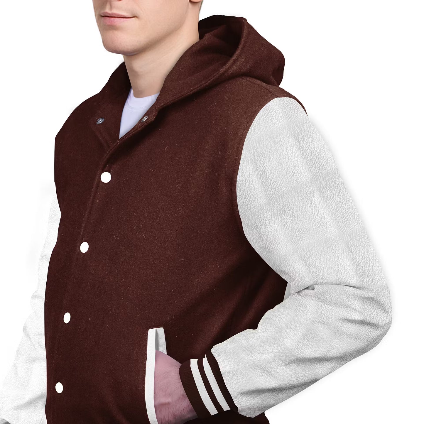 White-Leather Sleeves & Wool Body (Hoodie)