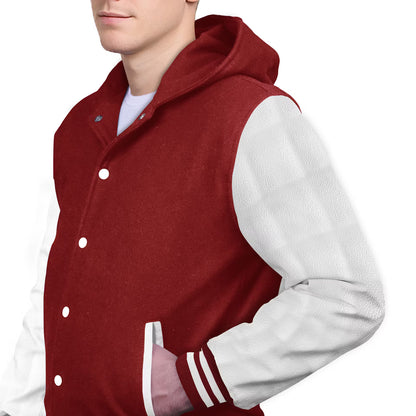 White-Leather Sleeves & Wool Body (Hoodie)