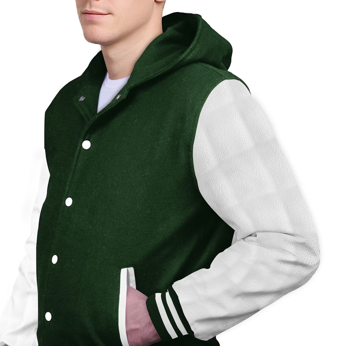 White-Leather Sleeves & Wool Body (Hoodie)