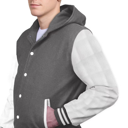 White-Leather Sleeves & Wool Body (Hoodie)